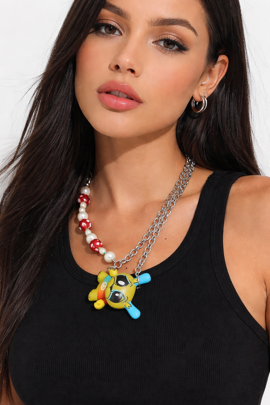 1 of 1 🍄 Statement Charm Necklace – Mushroom Beads + Bear Pendant