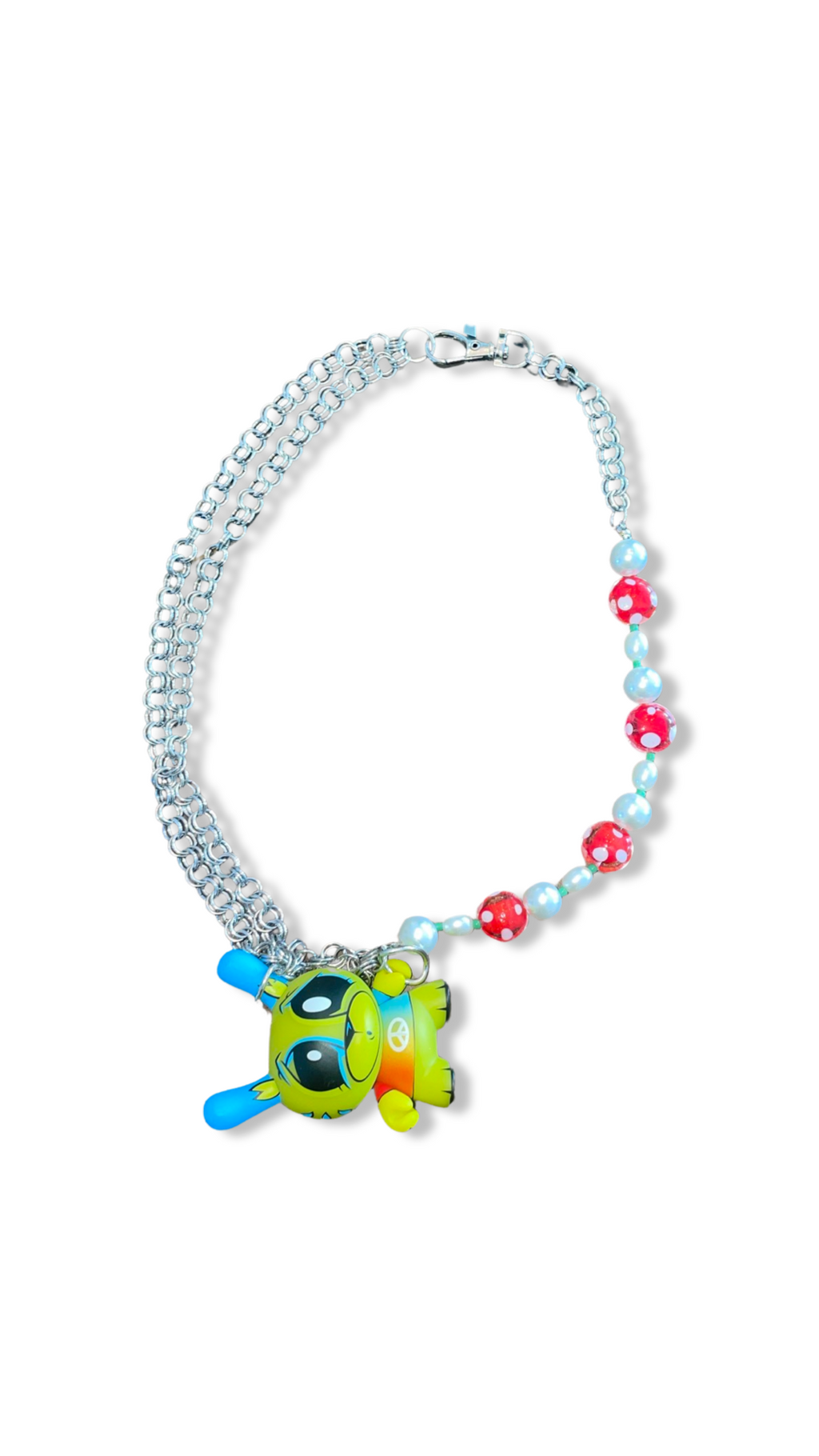 1 of 1 🍄 Statement Charm Necklace – Mushroom Beads + Bear Pendant